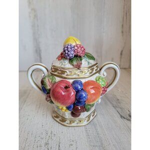 Fitz‎ Floyd sugar bowl spoon fruit ceramic vintage xmas
